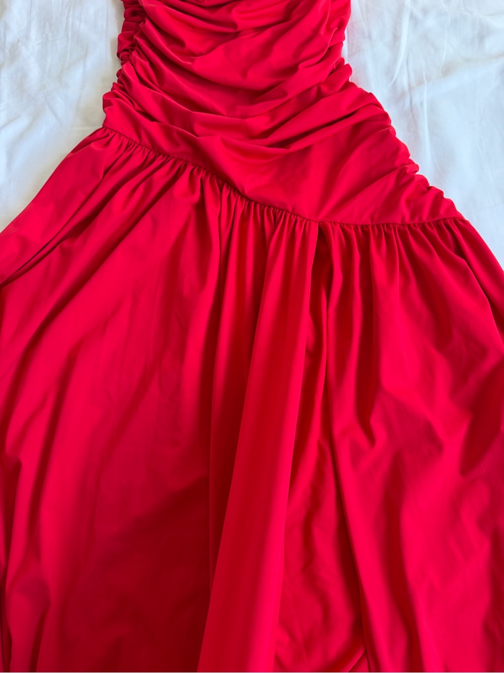 Red One-Shoulder Ruched Maxi Dress - Picture 3 of 4